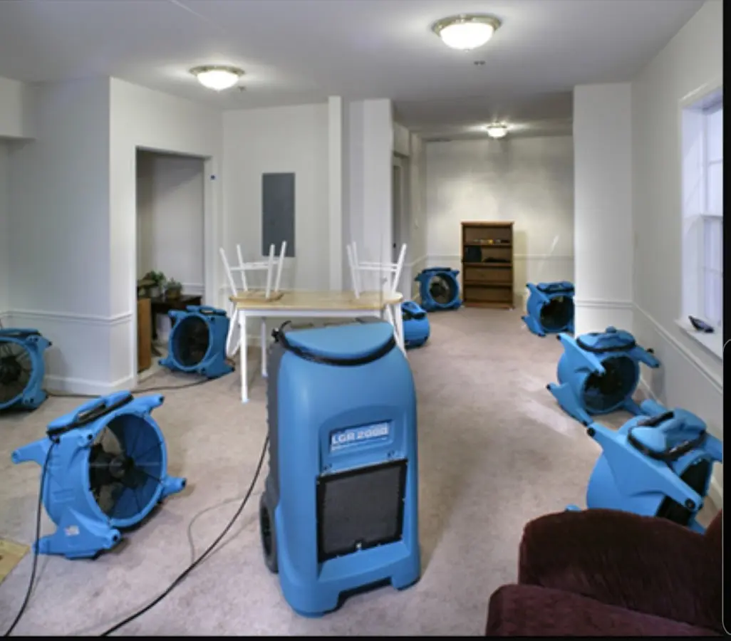 Air movers and dehumidifier setup for Water Damage Restoration in Southgate